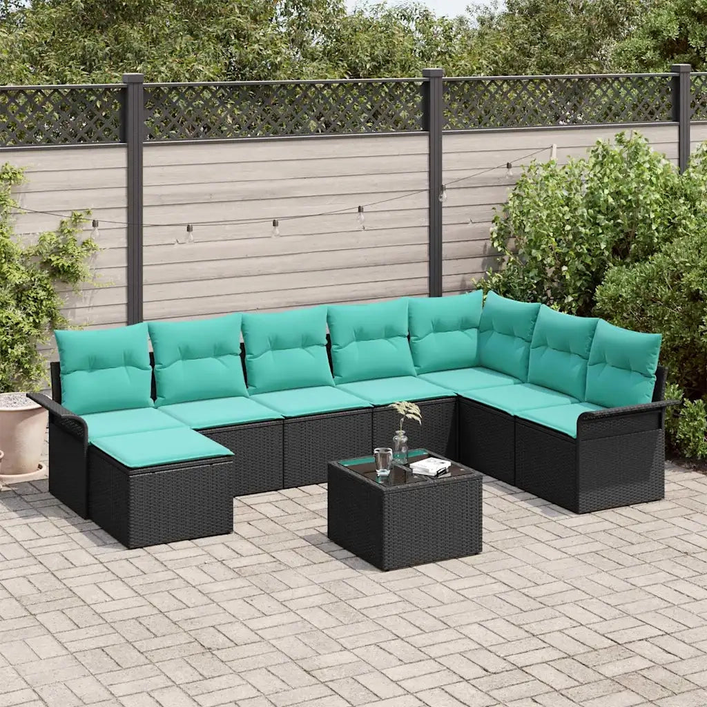 Set Divano da Giardino con cuscino 9 pcs Nero polyrattan 3345496