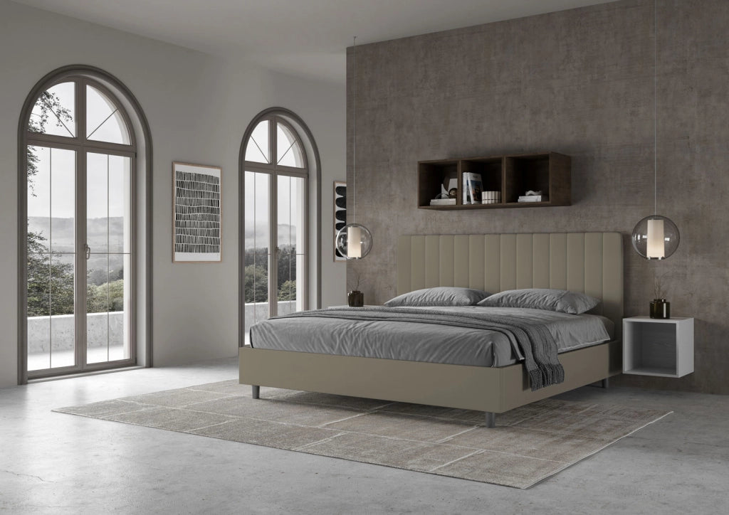 BS COM Letto matrimoniale king size contenitore imbottito 180x190 similpelle cappuccino