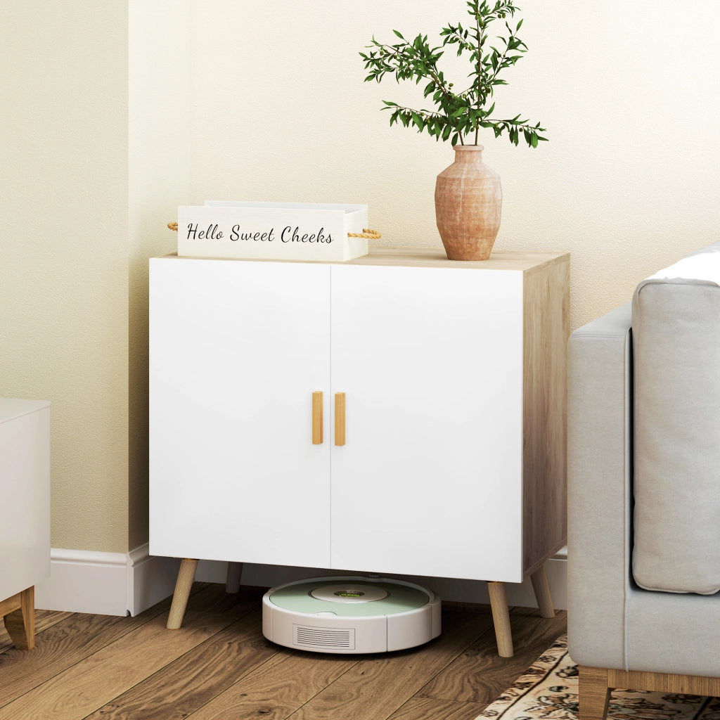 Cassettiera con ante ¨C Minimal ¨C bianco legno naturale 76x41x74