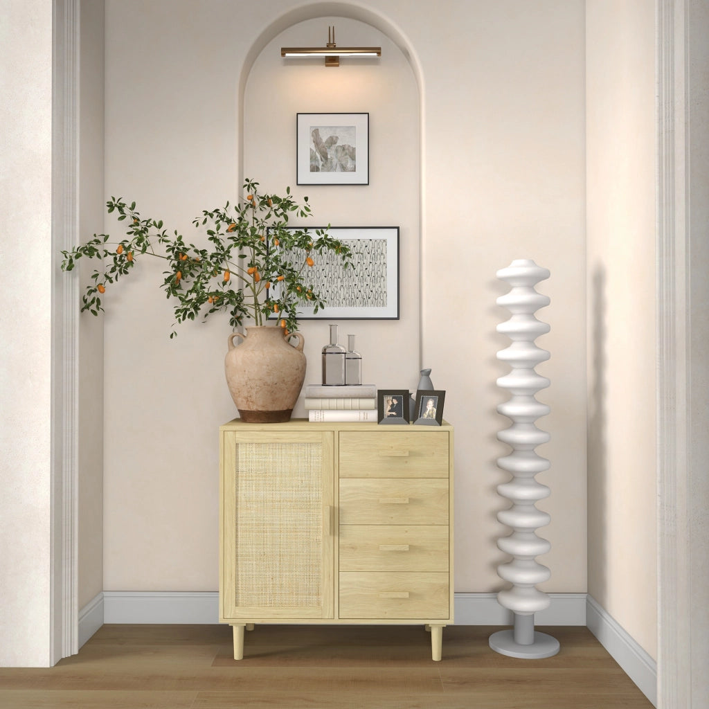 Buffet in rattan con ante e 4 cassetti ¨C Zephmum ¨C Effetto legno naturale 80x38x80.5 cm