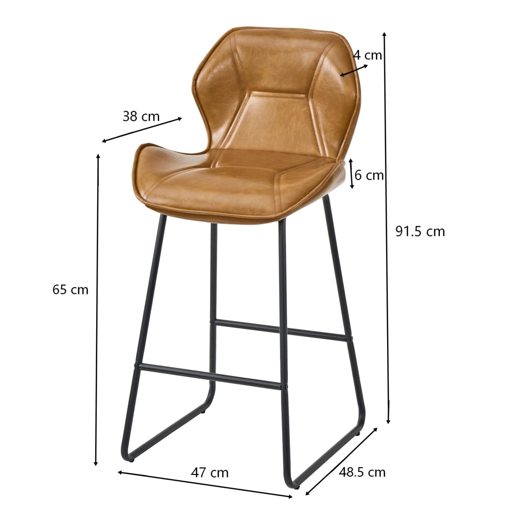 Set di 2 sgabelli da bar con schienale e poggiapiedi per cucina in similpelle marrone