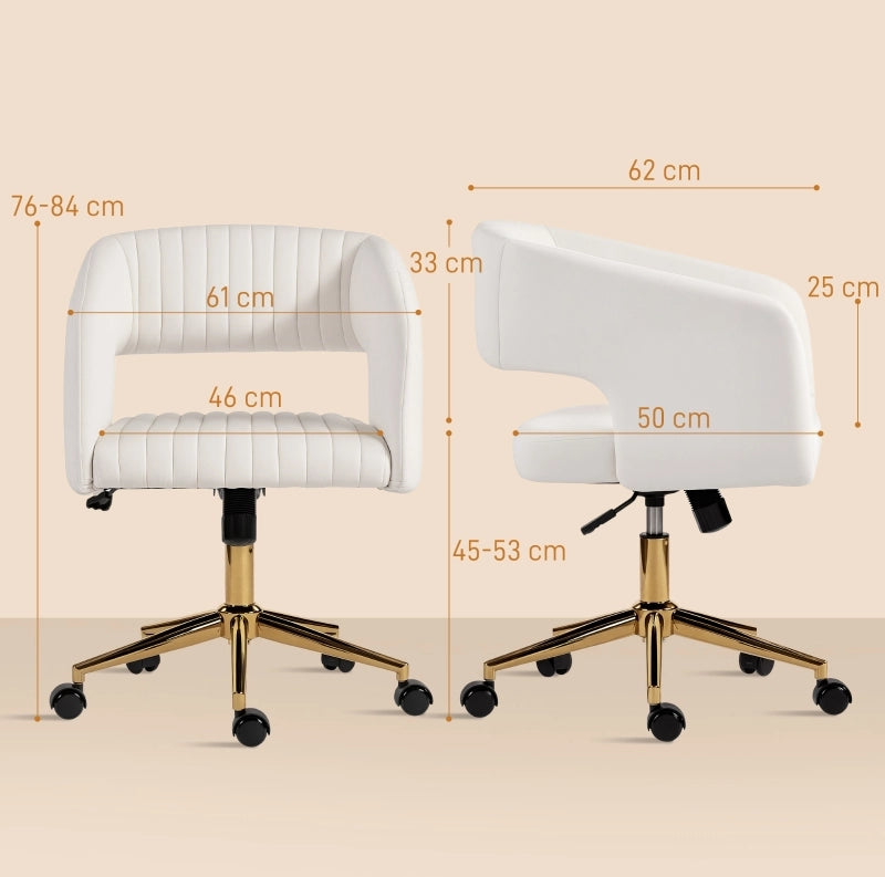 Sedia da ufficio con ruote, rivestimento effetto velluto, altezza regolabile, funzione di inclinazione, colore bianco crema.