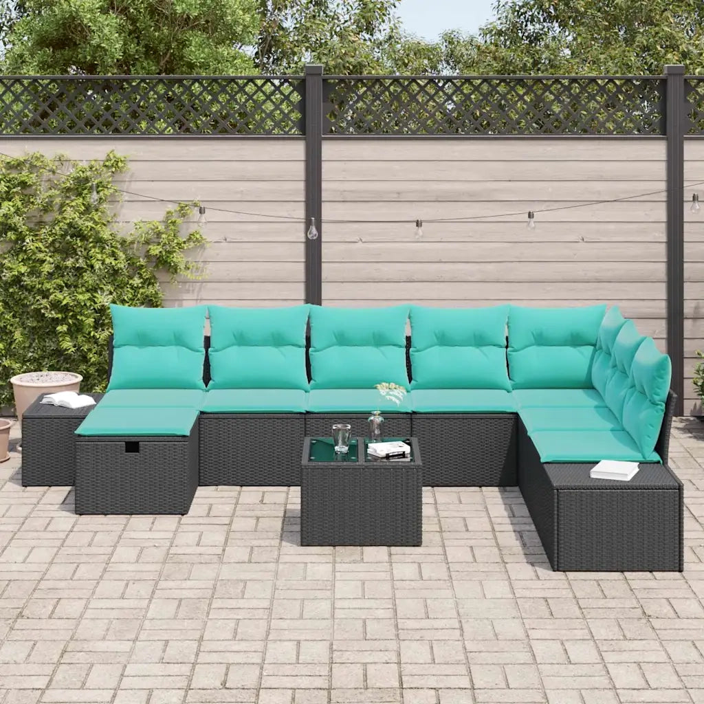 Set Divano da Giardino 9 pz Nero polyrattan 3359445