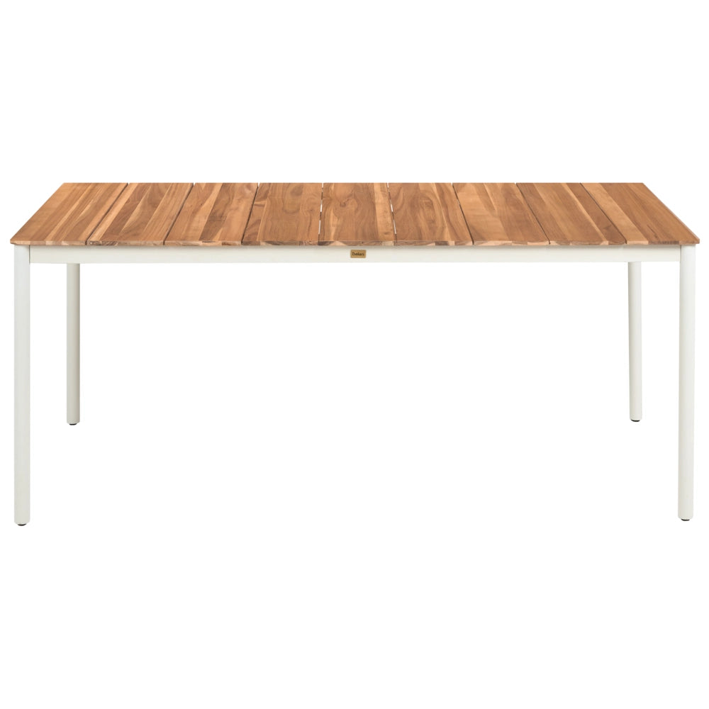 Set da pranzo da giardino con tavolo e 4 sedie in legno di acacia marrone con struttura in acciaio e compensato, 6 posti, moderno
