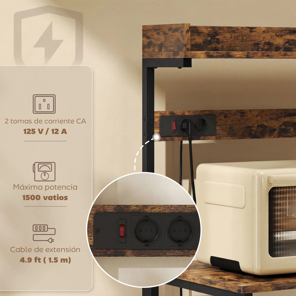 Scaffale Cucina con 2 Prese ¨C zephmum ¨C 60x42x137 cm Marrone Legno