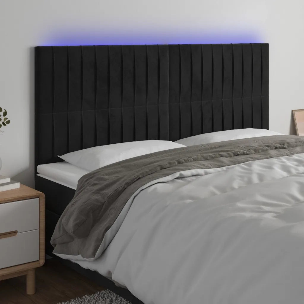 Testiera | Testata a LED Nera 160x5x118/128 cm in Velluto