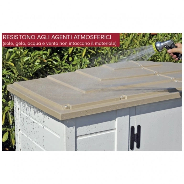 Casetta da Giardino in Resina Tuscany Evo 100.1 con porta reversibile, Pavimentazione inclusa, colore Beige, 132x88x195h cm