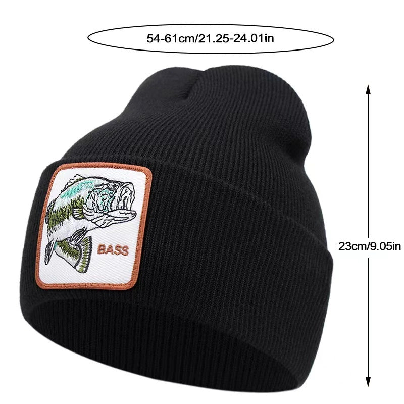 Berretti in maglia con ricamo di capra e risvolto, neri