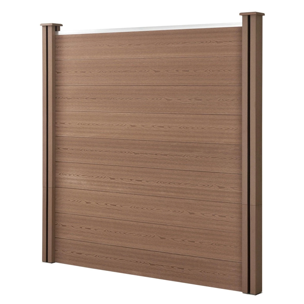 Recinzione frangivento e per la privacy in legno composito marrone (WPC) quadrata e angolata 183 x 277 cm 03_0001453