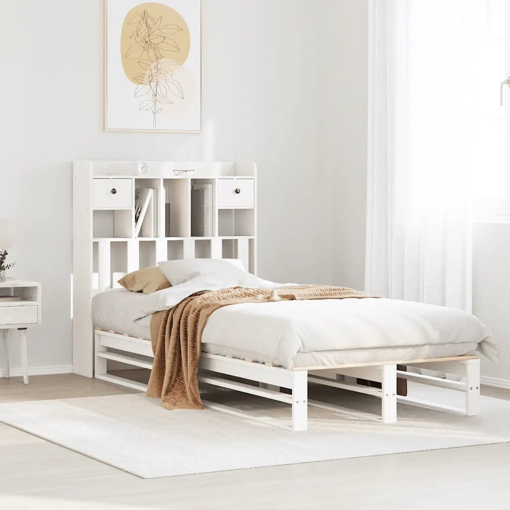 Letto Libreria senza Materasso Bianca 90x200 cm Legno di Pino 3323951