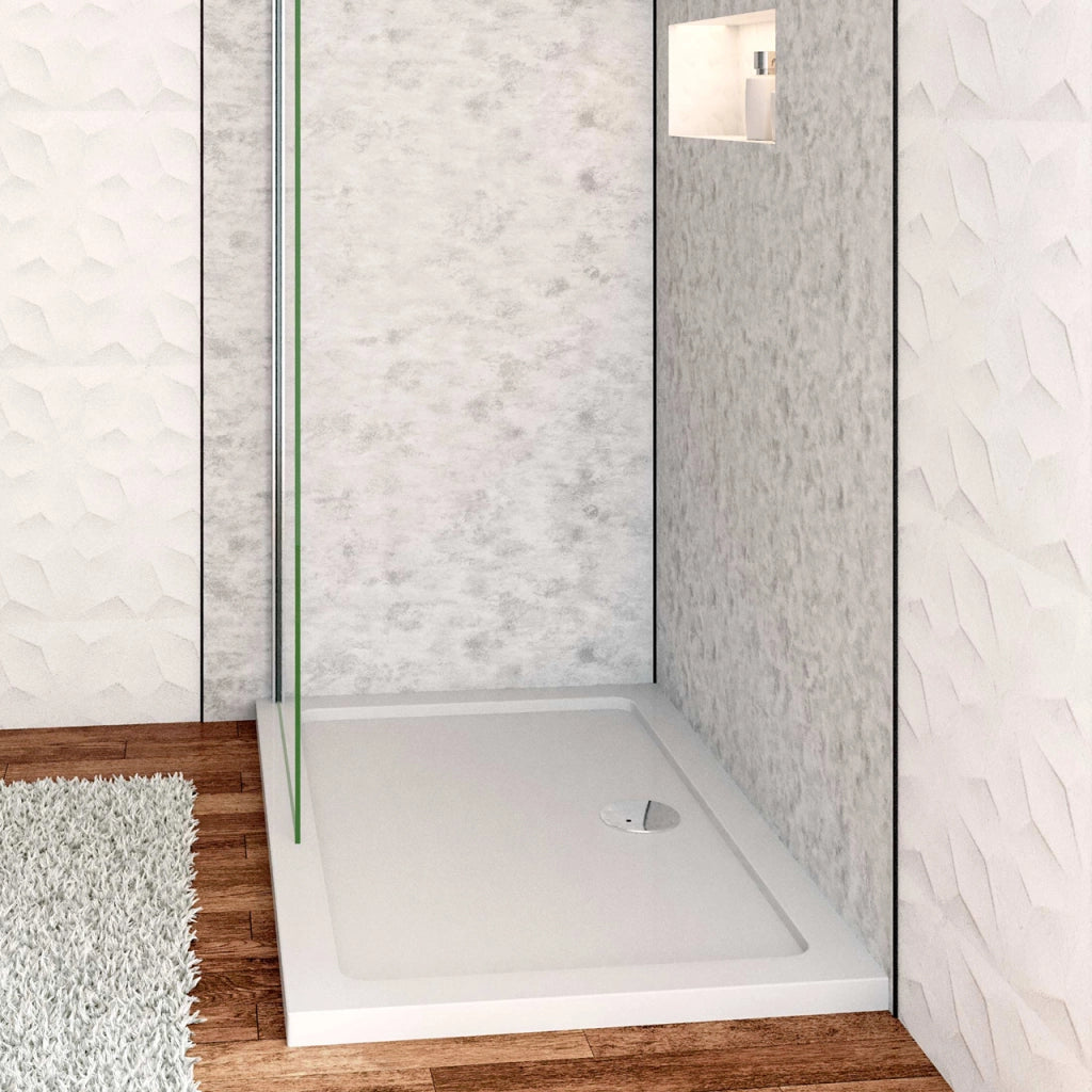 Piatto Doccia 140x90cm Bianco Spessore di 3 cm in Pietra Artificiale e Resina Minerale Mista Piletta Extra Piatta Sottile e Tubo inclusi