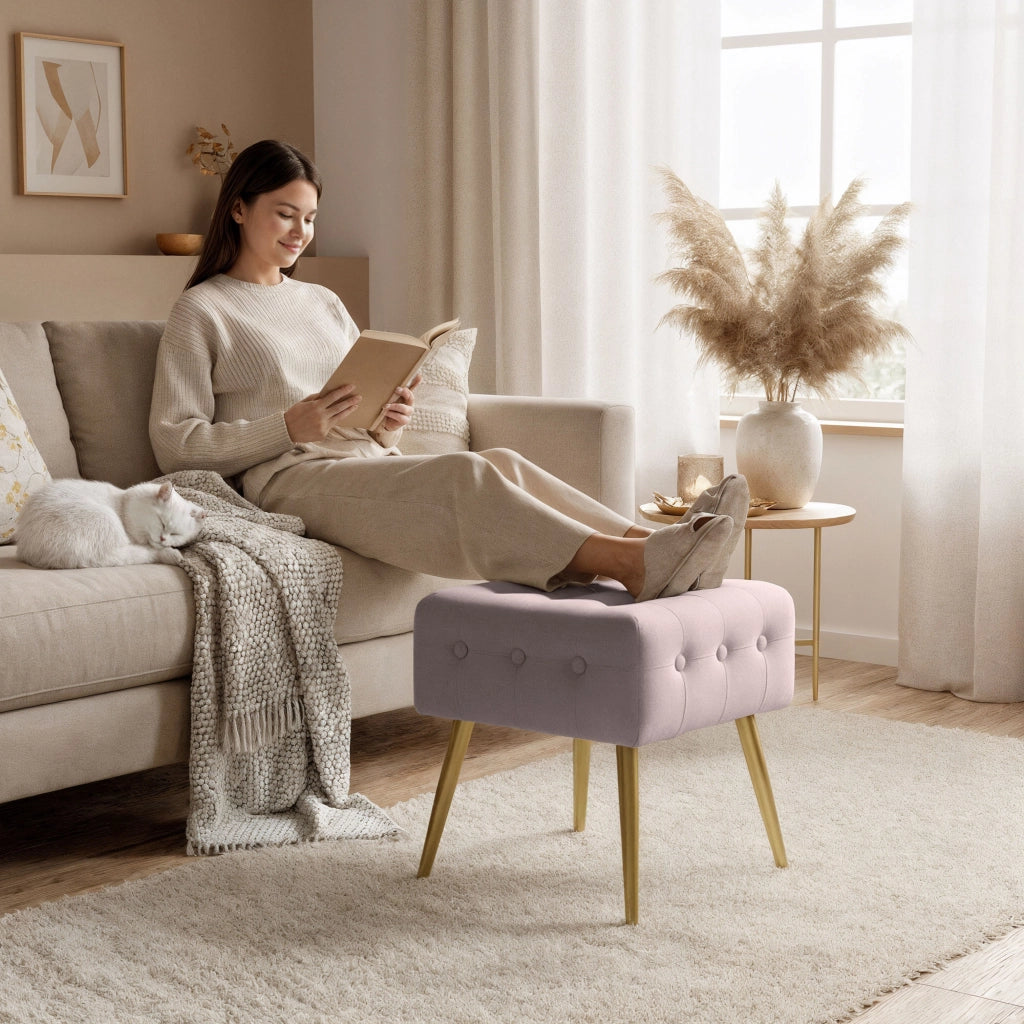 Pouf sgabello in velluto trapuntato 40 cm QUADRA Rosa Cipria