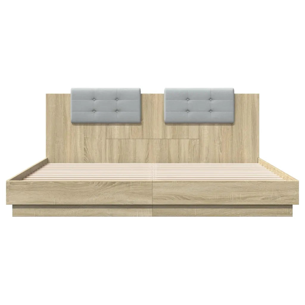 Giroletto con Testiera e LED-Struttura Letto con testiera Rovere Sonoma 160x200 cm 661364