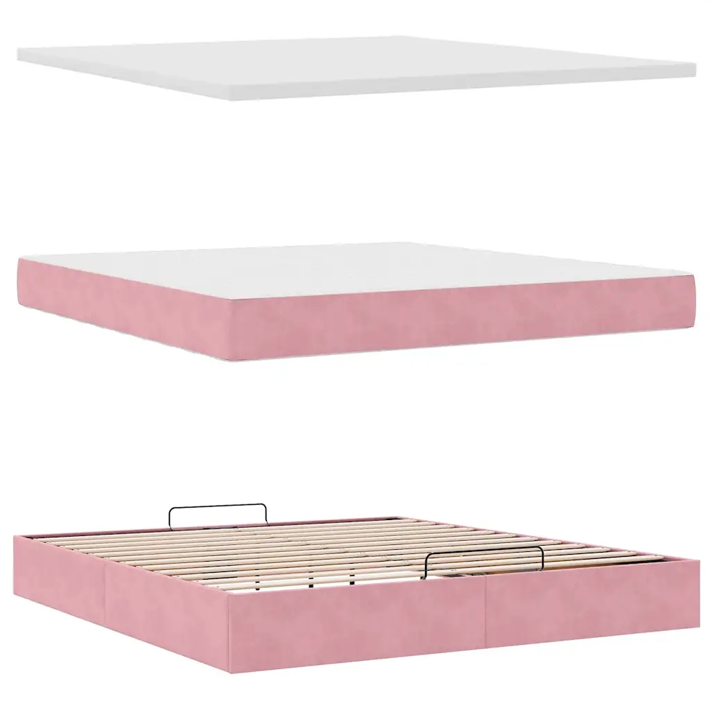Pouf Letto con Materasso e LED Rosa 180x200cm in Velluto 3312643