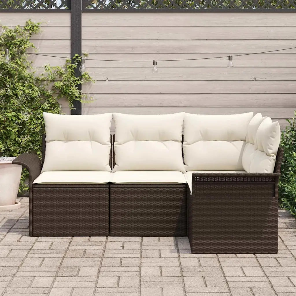 Set Divano da Giardino 4 pz | Set Salotto da Giardino Marrone polyrattan
