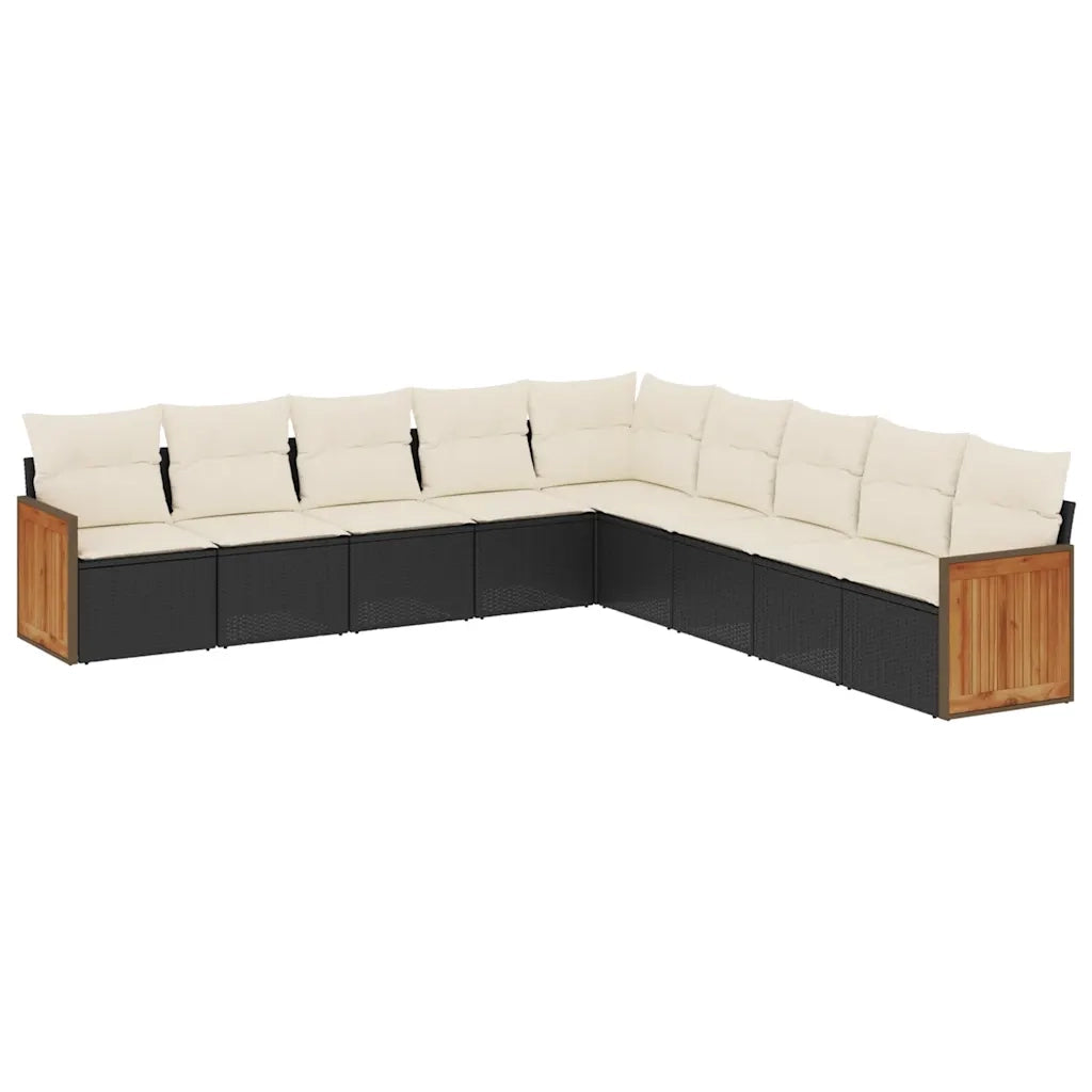 Set Divani da Giardino 9 pz con Cuscini Nero in Polyrattan 3260138