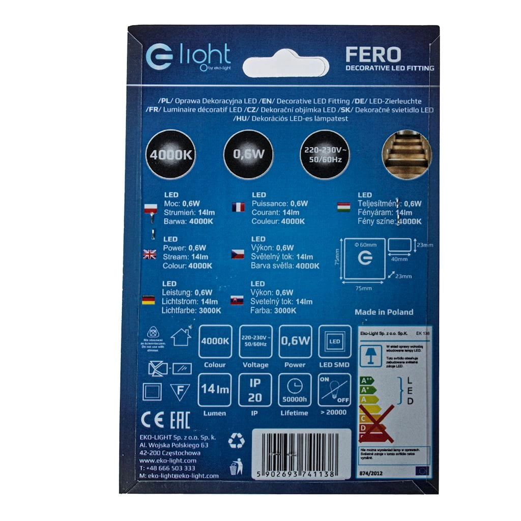 Lampada incasso scale Eko-Light EKS1138 0,6W argento 4000K