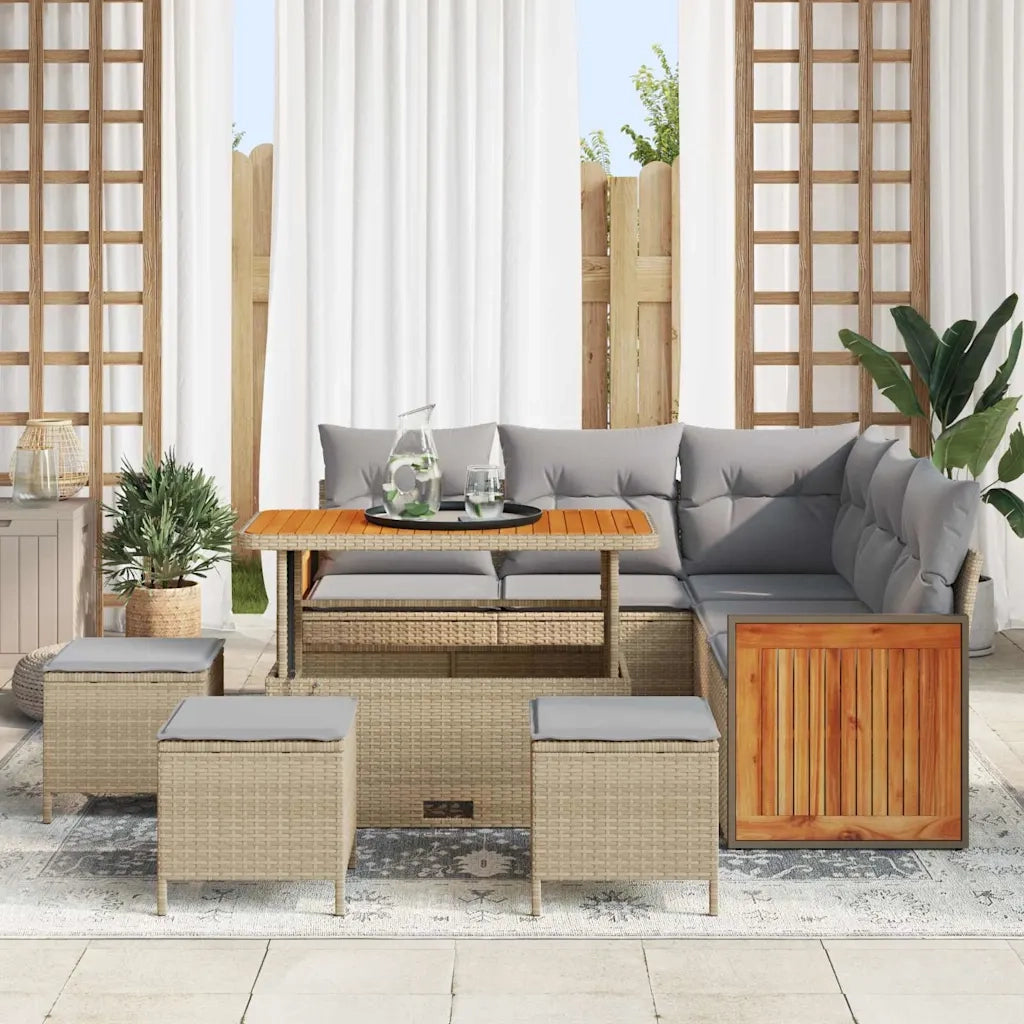 Set Divano da Giardino 9 pcs Beige e Grigio Chiaro polyrattan
