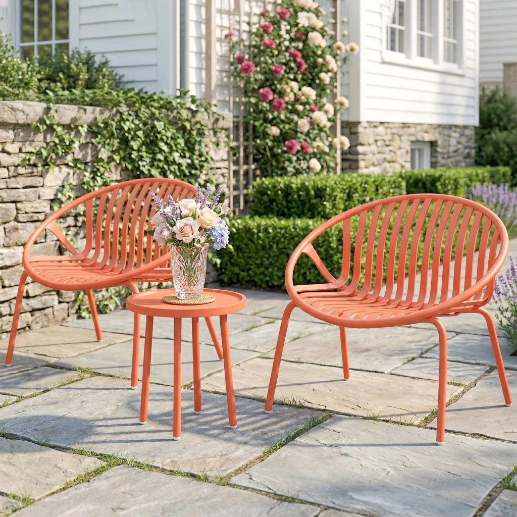 Set salotto giardino 3 pezzi tavolo basso acciaio polipropilene ¨C Xylo ¨C rosso mattone 80x70x75cm