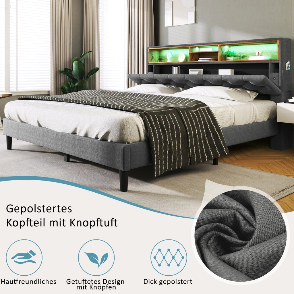 letto imbottito legno grigio 140 x 200 cm