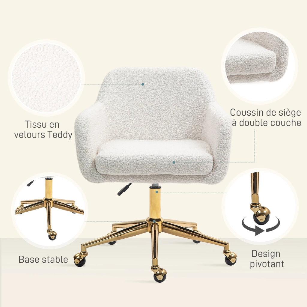 Sedia da ufficio con rotelle, altezza regolabile e seduta girevole 360¡ã ¨C Minimal ¨C 60x61x79-88 cm, crema