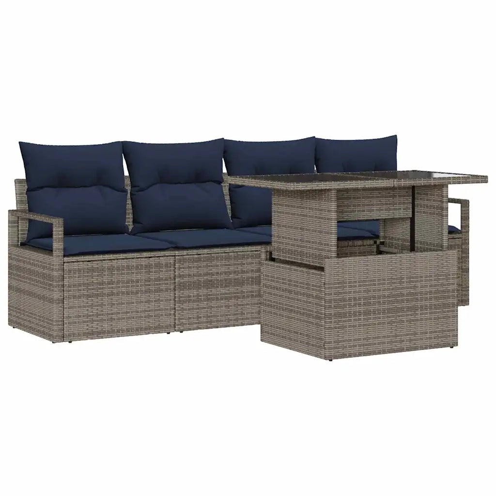 Set Divano da Giardino con cuscino 5 pcs Grigio polyrattan 3348731
