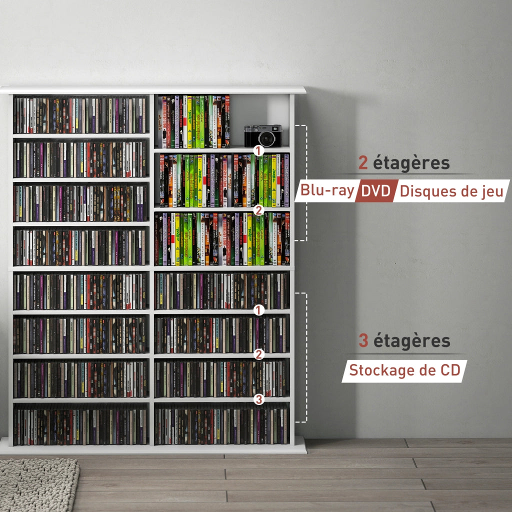 Libreria per CD e DVD con scomparti e ripiani regolabili ¨C Minimal ¨C bianco 16x12