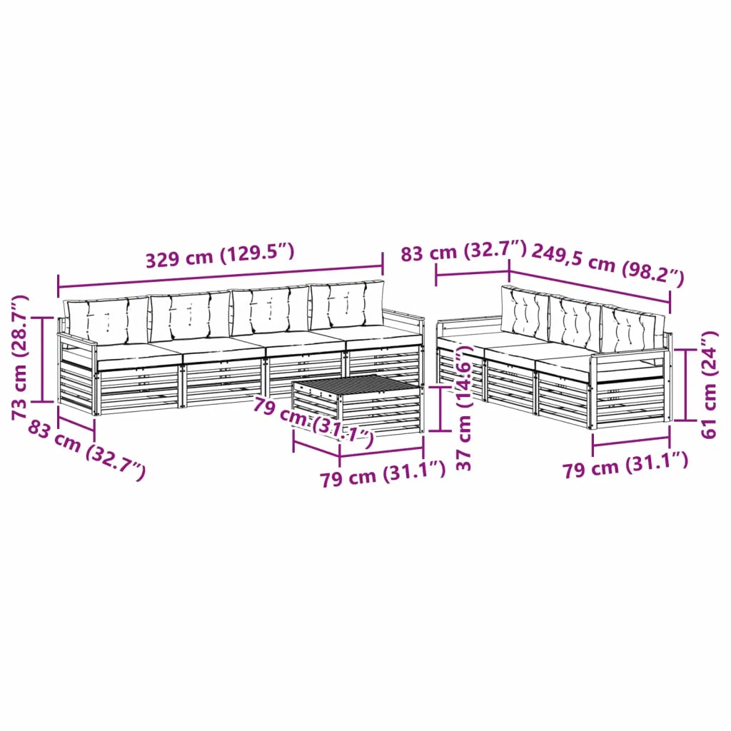 Set di divani da esterno 8 pz Bianco e Crema Poliestere 3390150