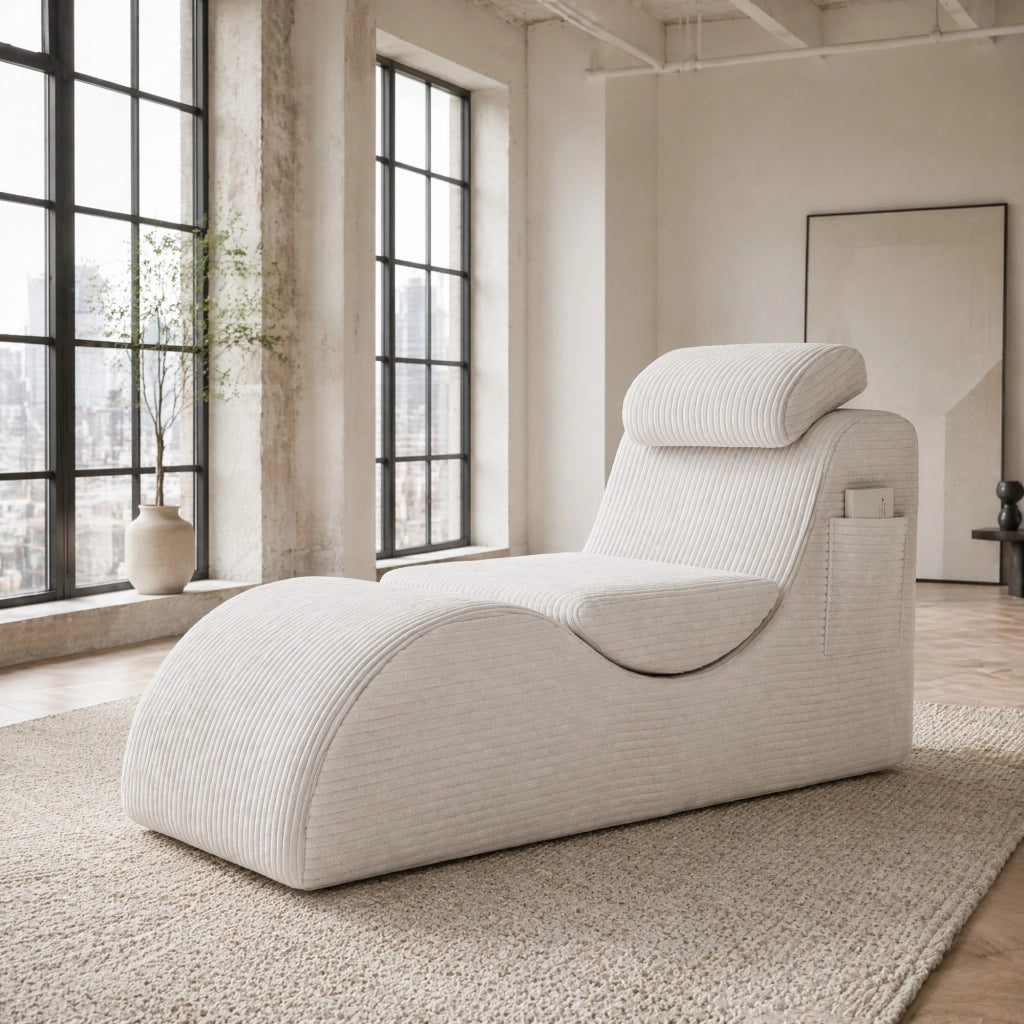 Poltrona con tasca laterale e cuscino seduta, Design ergonomico e compressione rapida, in Velluto a coste, Beige