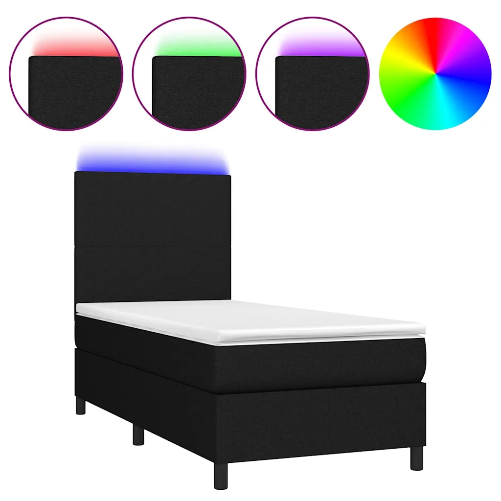 Letto a Molle con Materasso e LED-Struttura Letto con Materasso Nero 80x200 cm in Tessuto 354130