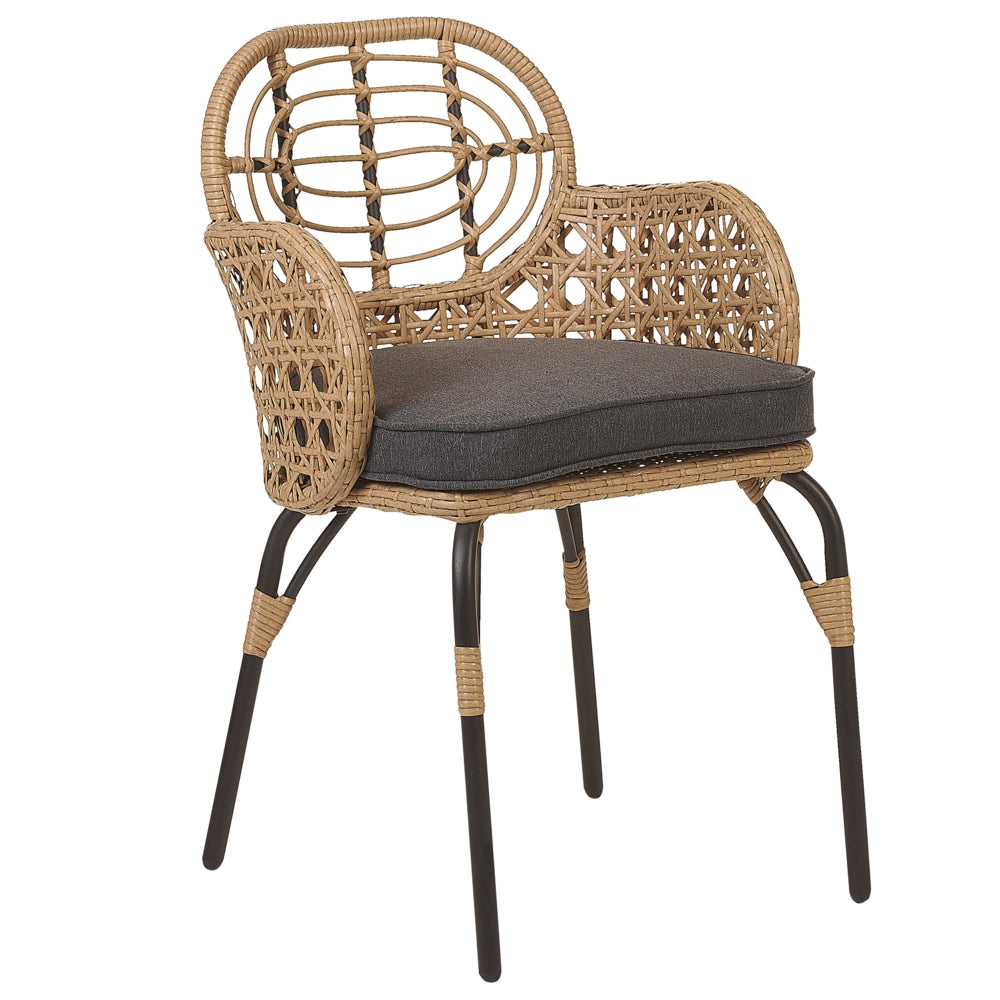 Set di 4 sedie in rattan con cuscino di seduta e poggia braccia naturale intrecciato stile boho esterni interni