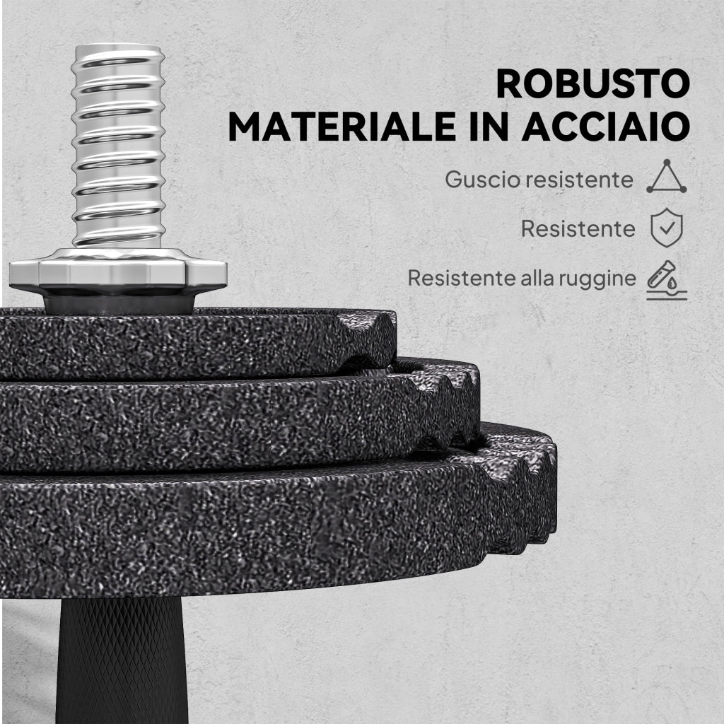 Pesi per Palestra 2 in 1 da 42 kg con 14 Dischi Bilanciere e Manubri in Acciaio Nero