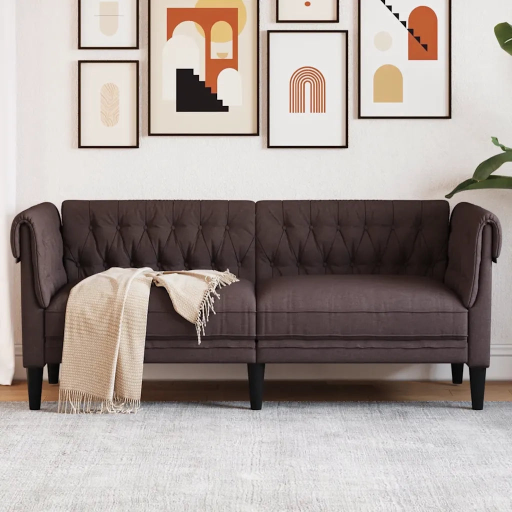 Divano Chesterfield a 2 Posti-Sofa 2 Posti-Divanetto Marrone Scuro in Tessuto