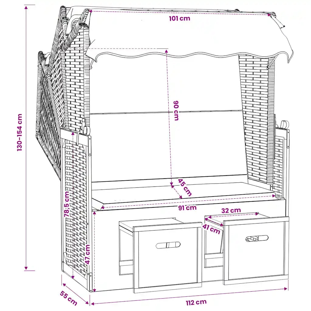 Strandkorb con Cuscini Polyrattan e Legno Massello Blu e Bianco CFW6330340