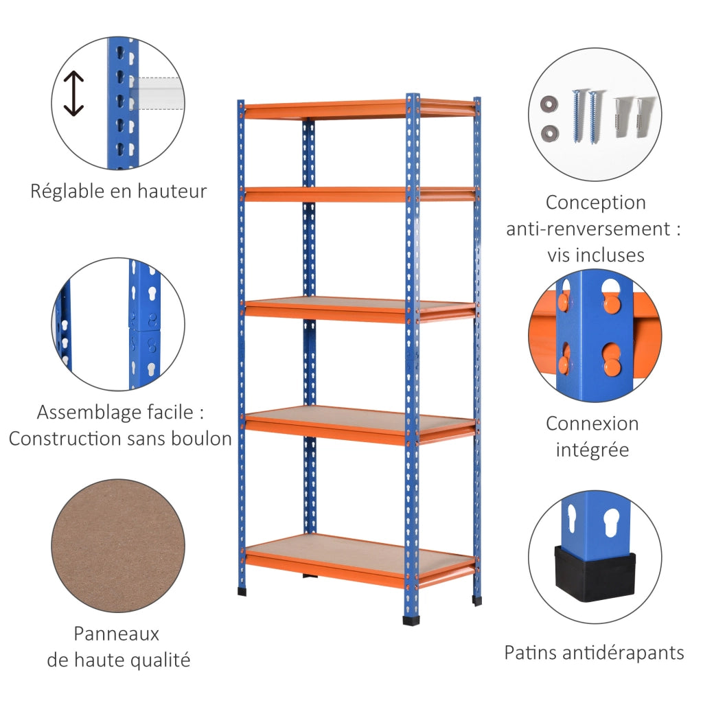 Scaffale Garage 5 Livelli ¨C Xylo ¨C Metallo Blu Arancione 80x40x182cm 1500kg