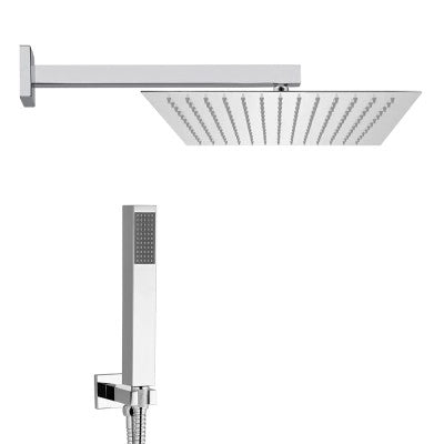 Set doccia cromato con braccio soffione quadrato 40x40 e kit doccia