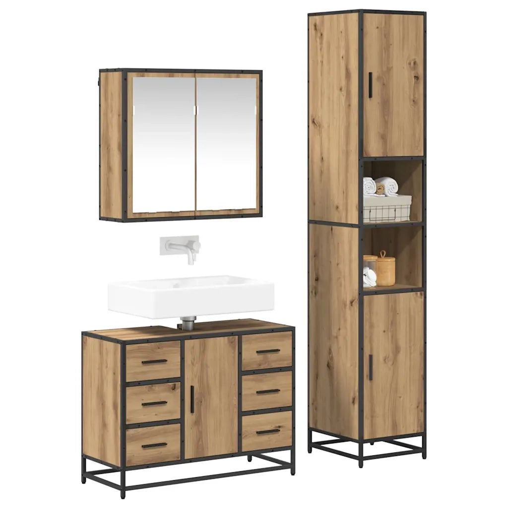 Set di mobili per il bagno con porta 3 pcs Rovere artigianale 3402561