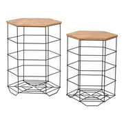 Set di 2 cestini hørsholm in metallo con vassoio esagonale estraibile nero / effetto legno 03_0008549