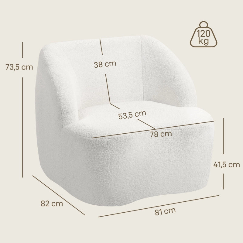 Poltrona imbottita moderna in poliestere color crema, seduta compatta con schienale alto e base antiscivolo