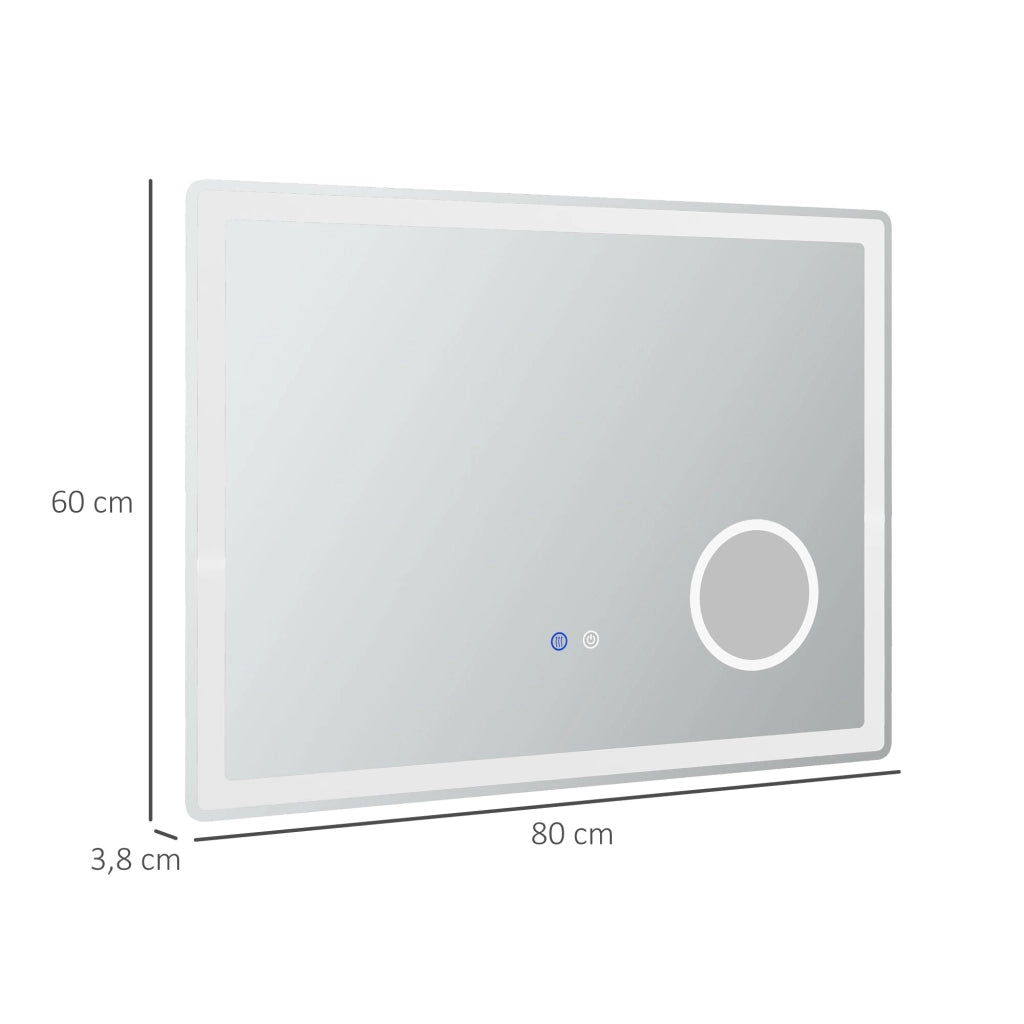 SPECCHIO BAGNO LED 80x60 cm Bianco con ingrandimento 3x e touch