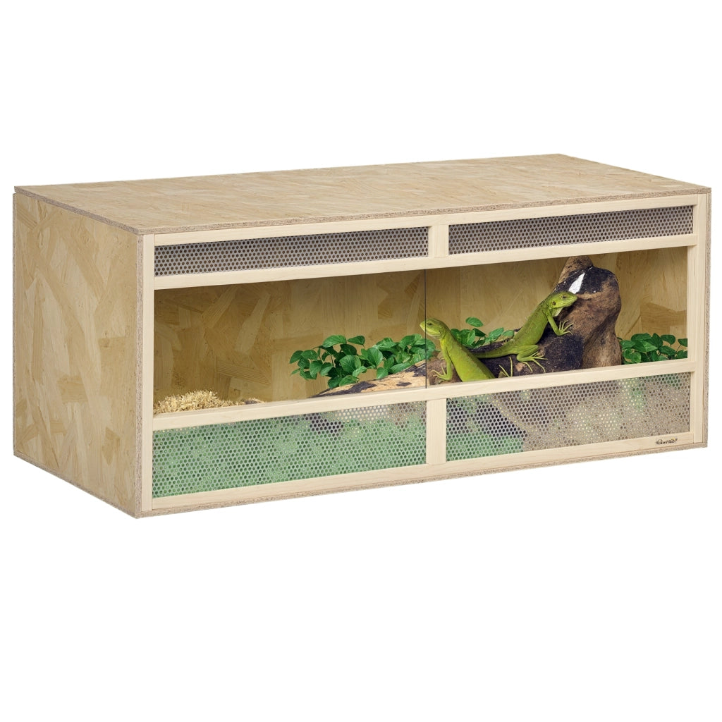 Terrario in legno OSB per rettili con porta scorrevole in vetro ¨C zephmum ¨C 120x50x50 cm naturale