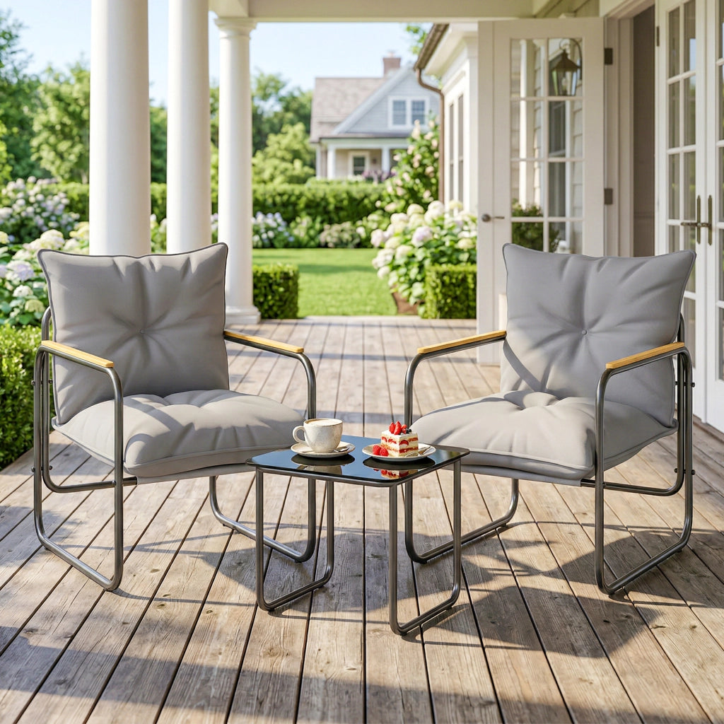 Set Bistr¨° 3 Pezzi ¨C Zephmum ¨C Grigio Scuro, Metallo, Cuscini