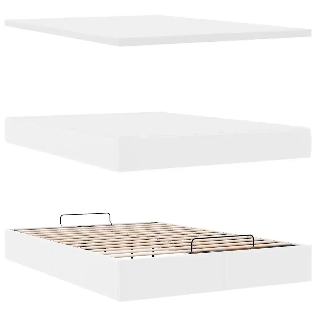 Struttura Letto Pouf con Materasso Bianco 140x190 cm Similpelle 3313002
