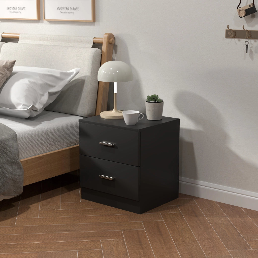 Comodino moderno con 2 cassetti ¨C Xylo ¨C nero 45x39,5x49 cm