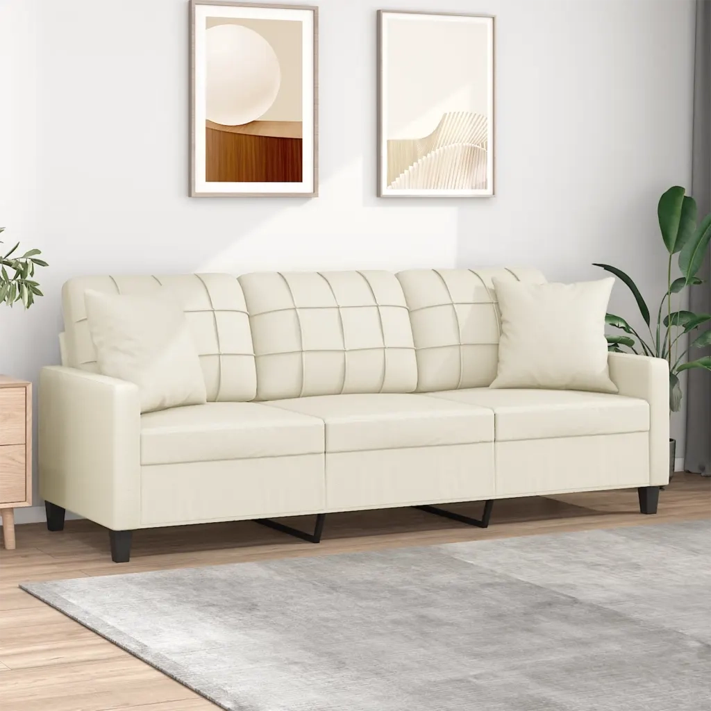 Divano a 3 Posti con Cuscini Crema 180 cm in Similpelle 3200809