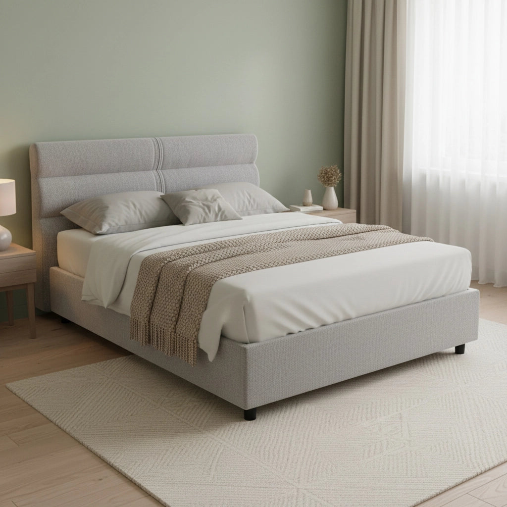 Letto Matrimoniale Bedero, Letto Matrimoniale Materasso Incluso Made in Italy, Grigio