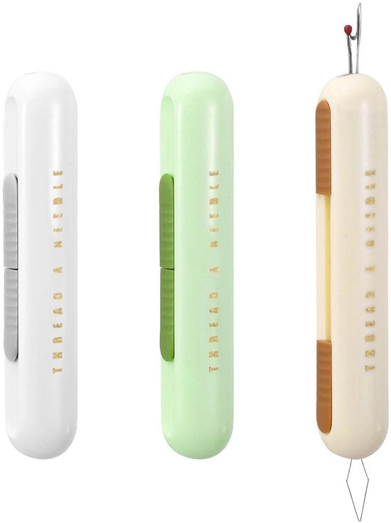 Set di 3 strumenti per rimuovere filo e threader per cucito a mano, strumenti per rimuovere filo e tagliare filo per cucito, grigio, verde e beige