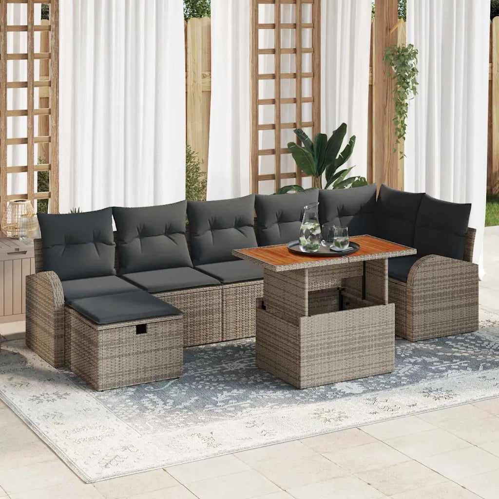 Set Divano da Giardino con cuscino 8 pcs Grigio polyrattan