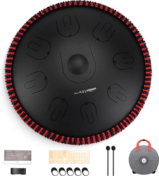 Tromba di mano 355 cm 17 note in Re minore design a doppia membrana - strumento a percussione manuale con tasca portatile - nero