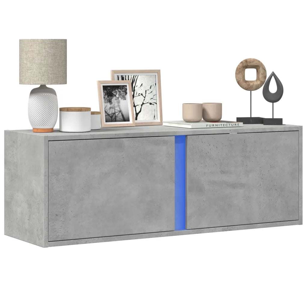 Mobile TV a Parete | Armadietto TV | Mobile Porta TV con Luci LED Grigio Cemento 100x31x35 cm